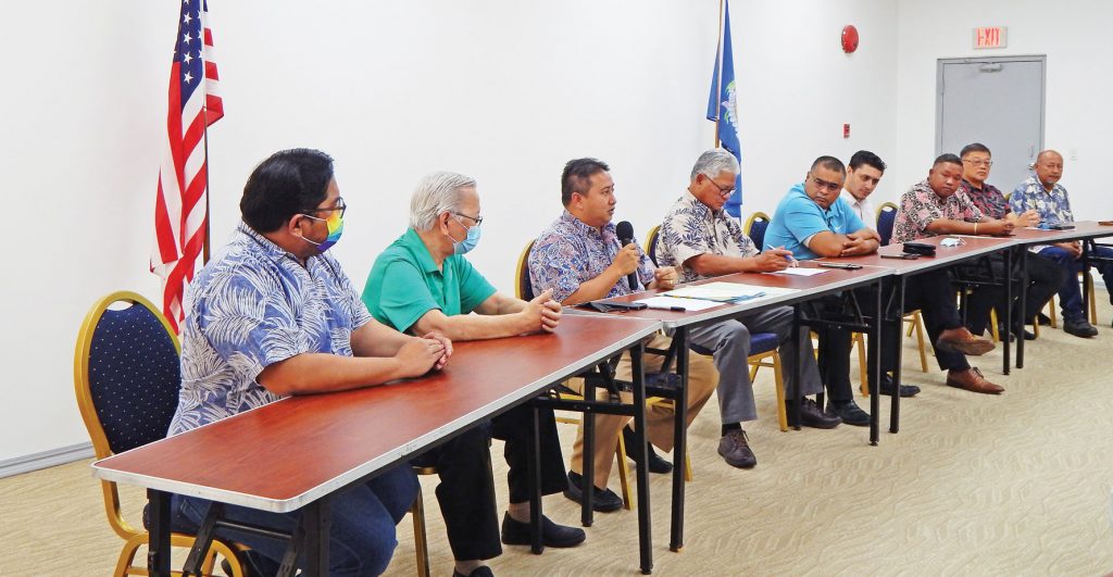 Gov. Ralph DLG Torres, third from left, gives brief remarks before signing House Bill 22-21 into public law. The bill renames the Commonwealth Development Authority as the Commonwealth Economic Development Authority and allows the new CEDA to proactively reach out and promote the CNMI as a location for private investment. Also in picture is Lt. Gov. Arnold I. Palacios, Finance Secretary David DLG Atalig, the bill’s author Rep. Angel A. Demapan (R-Saipan), and Governor’s Council of Economic Advisers co-chair Jerry Tan.